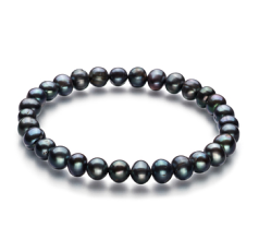 6-7mm Zoetwater Armband in Gelukzaligheid Zwart geverfd