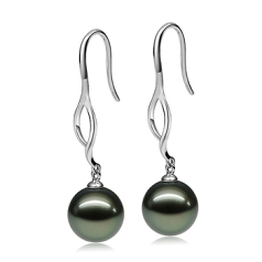 10-11mm Tahitiaans Oorbellen set in Olivia hanger Zwart