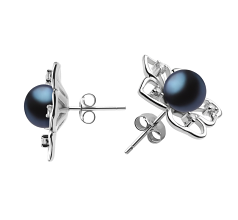 7-8mm Zoetwater Oorbellen set in Zonnebloem Zwart