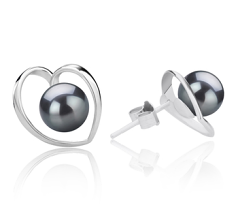 6-7mm Zoetwater Oorbellen set in Winn-Heart Zwart geverfd