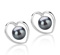 6-7mm Zoetwater Oorbellen set in Winn-Heart Zwart geverfd