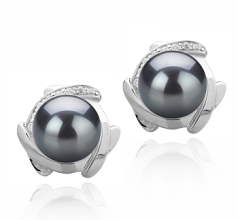 8-9mm Zoetwater Oorbellen set in Dageraad Zwart geverfd