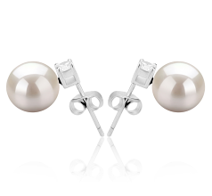 8-9mm Zoetwater Oorbellen set in Eeuwigheid Wit