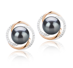 8-9mm Zoetwater Oorbellen set in Mode Zwart