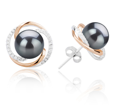 8-9mm Zoetwater Oorbellen set in Mode Zwart