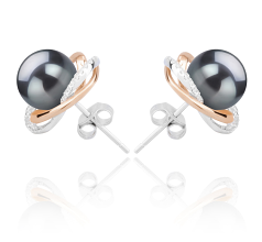 8-9mm Zoetwater Oorbellen set in Mode Zwart
