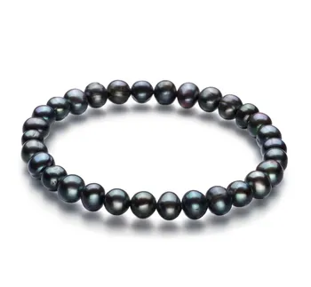 6-7mm Zoetwater Armband in Gelukzaligheid Zwart geverfd