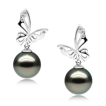 10-11mm Tahitiaans Oorbellen set in Vlinder Zwart