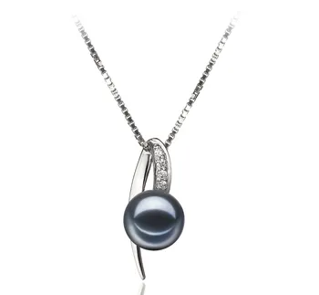 7-8mm Zoetwater Hanger in Bestemming Zwart geverfd
