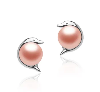 5-6mm Zoetwater Oorbellen set in Dolfijn Roze