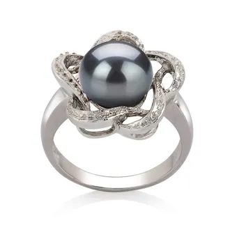 9-10mm Zoetwater Ring in Verkoop van 'Fiona' Zwart geverfd
