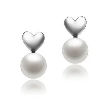 8-9mm Zoetwater Oorbellen set in Hart Wit