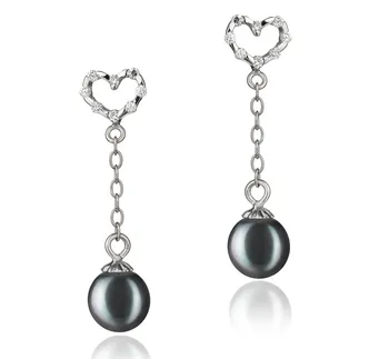 6-7mm Zoetwater Oorbellen set in Verkoop het product 'Hedda' Zwart geverfd
