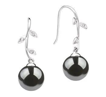 9-10mm Tahitiaans Oorbellen set in Eerbaar Zwart