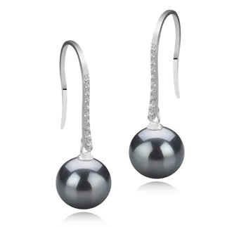 10-11mm Tahitiaans Oorbellen set in Janet vishaak Zwart