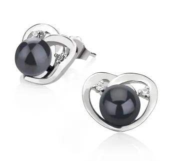 7-8mm Zoetwater Oorbellen set in Katie Hart Zwart geverfd