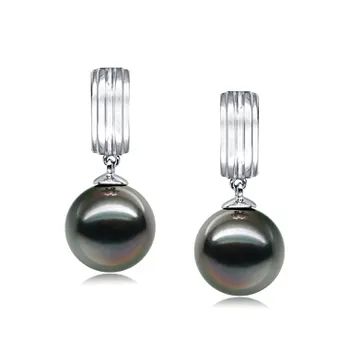 9-10mm Tahitiaans Oorbellen set in Kiyam Zwart