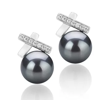 7-8mm Zoetwater Oorbellen set in Duidelijkheid Zwart geverfd