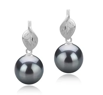 8-9mm Zoetwater Oorbellen set in Blad Zwart