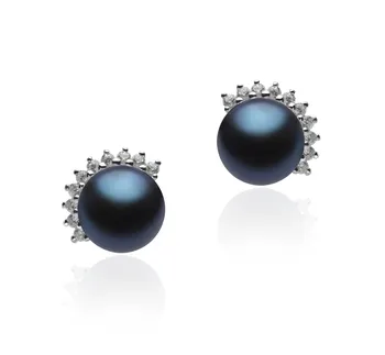 7-8mm Zoetwater Oorbellen set in Louisa Zwart geverfd