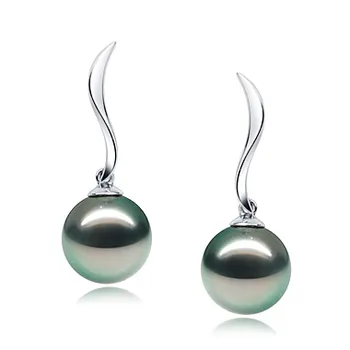9-10mm Tahitiaans Oorbellen set in Mysterieus Zwart