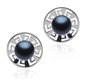 8-9mm Zoetwater Oorbellen set in Neptunus Zwart geverfd