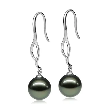 10-11mm Tahitiaans Oorbellen set in Olivia hanger Zwart 10-11mm Tahitiaans Oorbellen set in Olivia hanger Zwart
