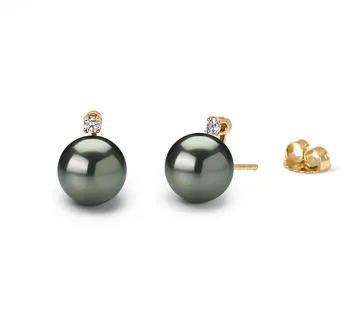 9-10mm Tahitiaans Oorbellen set in Eeuwigheid Zwart