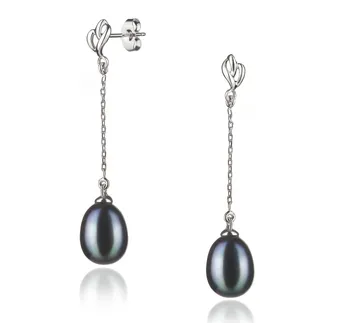 7-8mm Zoetwater Oorbellen set in Reese Zwart geverfd