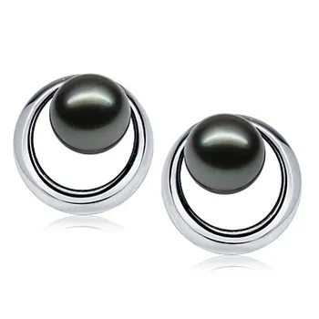 9-10mm Tahitiaans Oorbellen set in Opkomende zon Zwart