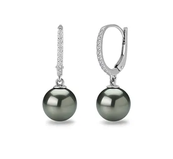 10-11mm Tahitiaans Oorbellen set in victoria Zwart