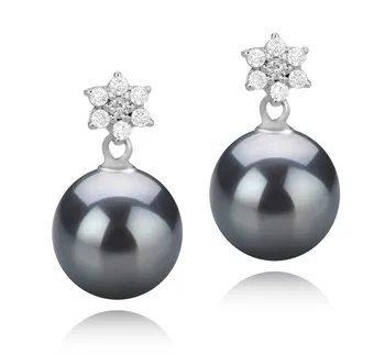 8-9mm Zoetwater Oorbellen set in Verkoop van 'Wilma' Zwart