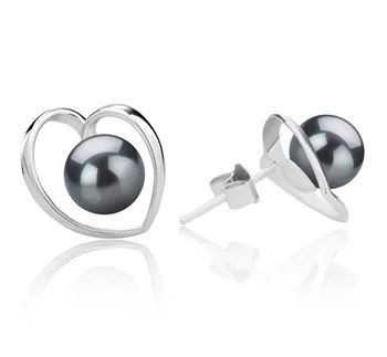 6-7mm Zoetwater Oorbellen set in Winn-Heart Zwart geverfd 6-7mm Zoetwater Oorbellen set in Winn-Heart Zwart geverfd